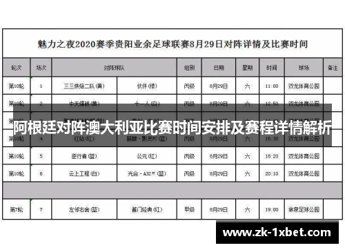 阿根廷对阵澳大利亚比赛时间安排及赛程详情解析